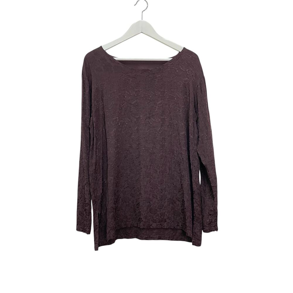 CP SHADES Women's Size S Dark Brown Rayon Floral Brocade Long Sleeve Tunic Shirt